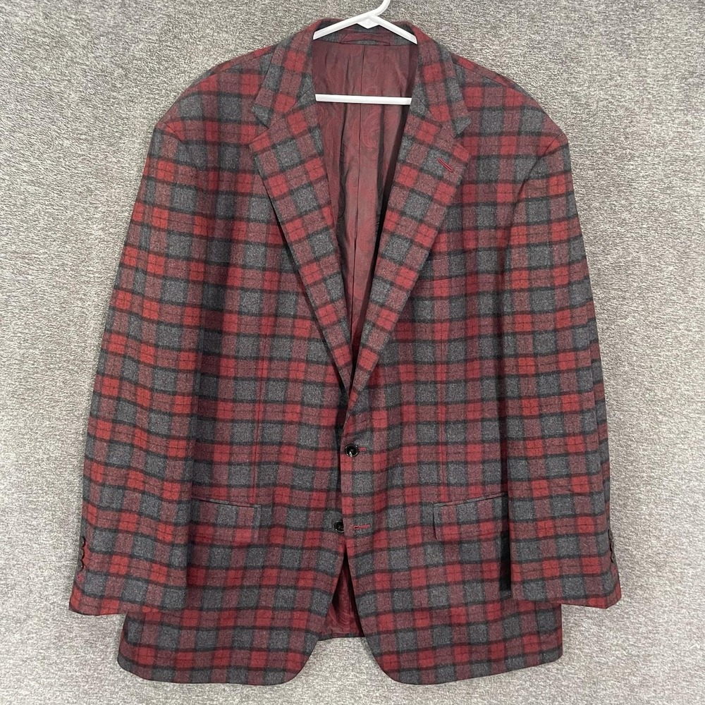 Hartmanns Blazer Mens 48 Red Gray Plaid Wool Tweed Sport Coat Jacket USA